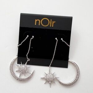 Noir NYC star and moon double swinger earrings